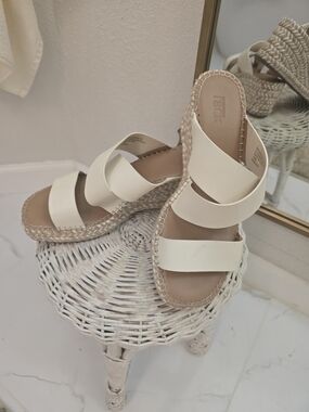 Natural Cream Slide Sandals with Braided Espadrille Sole - 2-Band Comfort